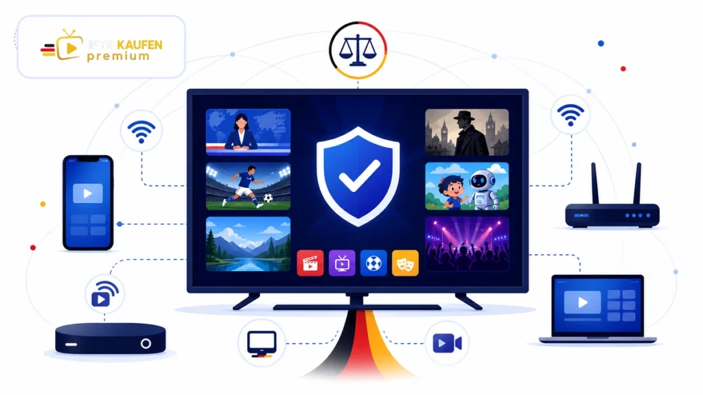 German IPTV erklärt: Sender, Qualität und Recht – illustration vectorielle IPTV