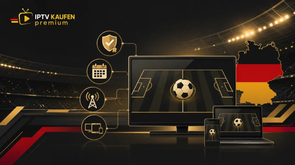 IPTV Anbieter Sport: Bundesliga und Live-TV legal vergleichen – illustration vectorielle IPTV avec logo officiel transparent