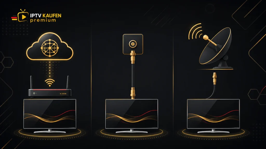 IPTV, Kabel und Satellit im Vergleich auf drei Fernsehern